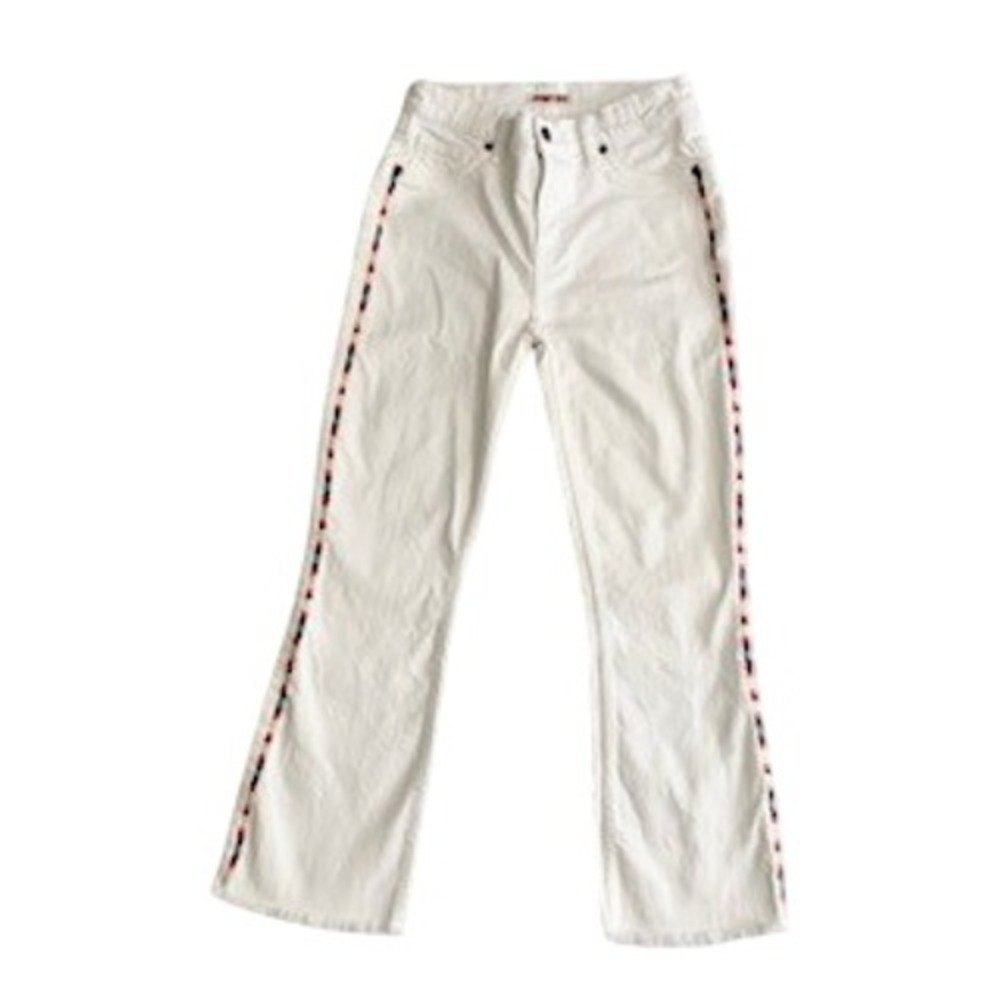 Johnny Was White Cropped Baby Boot Jeans Embroidered Side Stripe Size 26